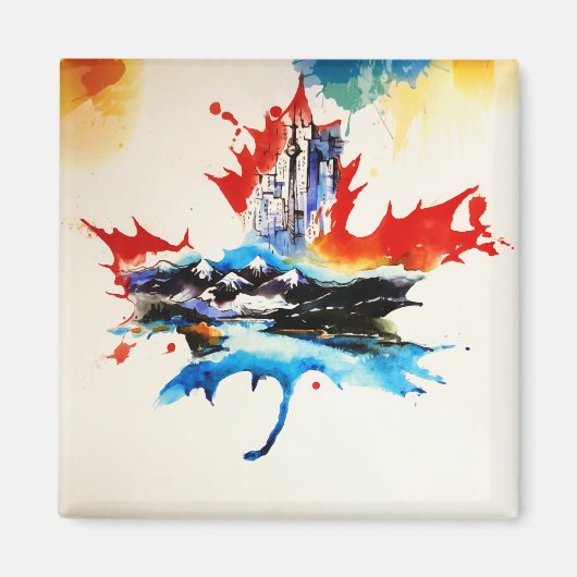 ヴィンテージカナダメープルリーフトラベルラブウォーター色 マグネット (正面)