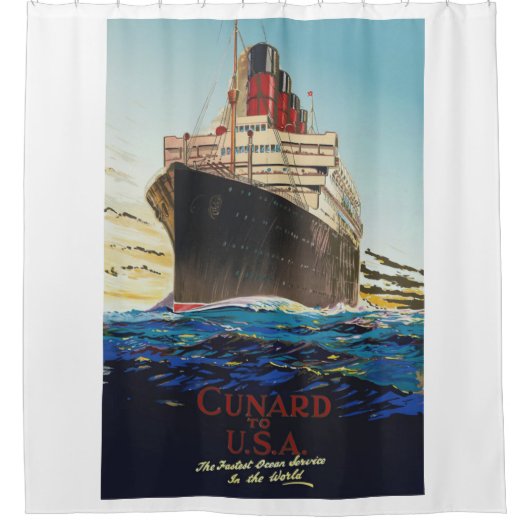 ヴィンテージカナルアクイタニア旅行ポスターシャワーカート シャワーカーテン (正面)