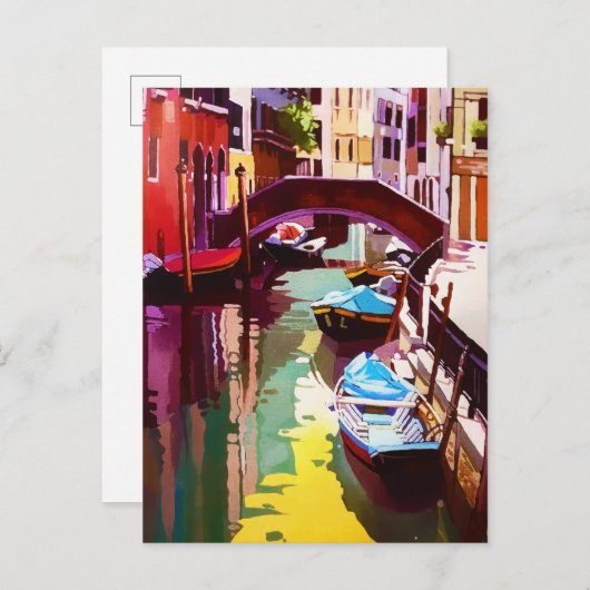 ヴィンテージカナルブリッジヴェネツィアトラベルウォーター色 案内ポストカード (正面/裏面)