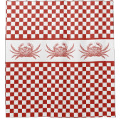 ヴィンテージカニ赤と白チェッカーボード シャワーカーテン (正面)