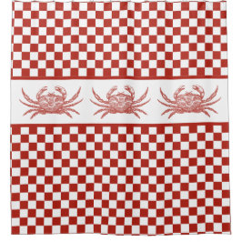 ヴィンテージカニ赤と白チェッカーボード シャワーカーテン