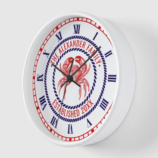 ヴィンテージカニ#1ファミリー名日付設定ロープフレーム 壁時計 (傾斜)