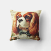 ヴィンテージカバリヤキングチャールズスパニエル犬絵画ズ クッション (裏面)