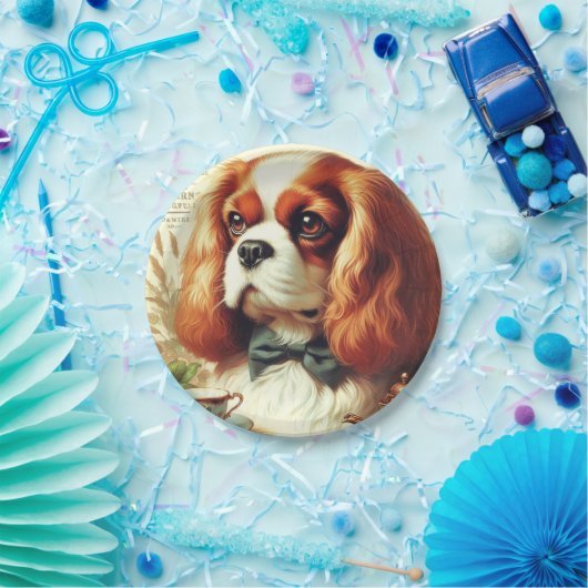 ヴィンテージカバリヤキングチャールズスパニエル犬絵画ズ ペーパープレート (パーティー)