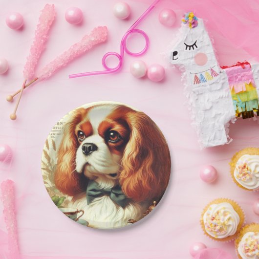 ヴィンテージカバリヤキングチャールズスパニエル犬絵画ズ ペーパープレート (パーティー)