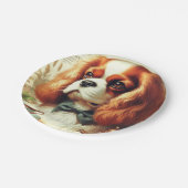 ヴィンテージカバリヤキングチャールズスパニエル犬絵画ズ ペーパープレート (アングル)