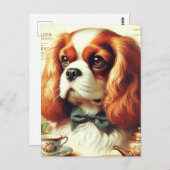 ヴィンテージカバリヤキングチャールズスパニエル犬絵画ズ ポストカード (正面/裏面)