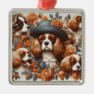 ヴィンテージカバリヤキングチャールズスパニエル犬絵画ズ メタルオーナメント
