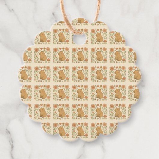 ヴィンテージカピバラフローラメッセージカード フェイバータグ (正面)