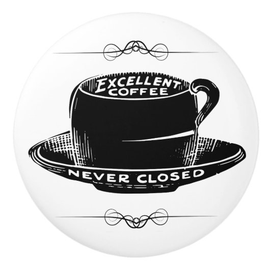 ヴィンテージカフェのコーヒーサインセラミックノブ セラミックノブ (正面)