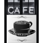 ヴィンテージカフェコーヒーカップのサイン黒と白 タイル<br><div class="desc">ヴィンテージカフェのコーヒーマグのスケッチに「優れたコーヒー、決して閉じていない」と書かれたコーヒーのサイン。白黒で行う。</div>