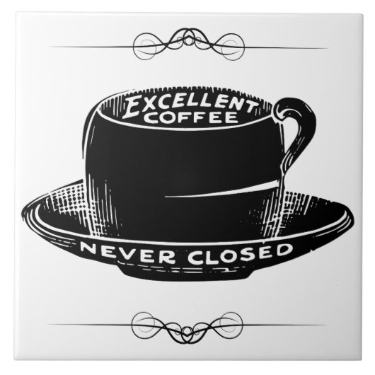 ヴィンテージカフェコーヒーカップのサイン黒と白 タイル (正面)