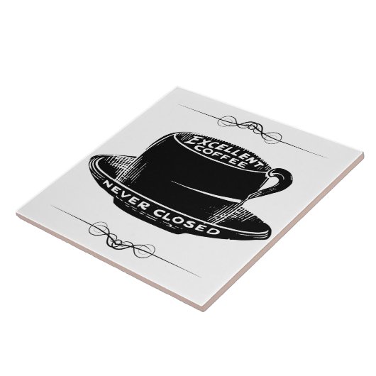 ヴィンテージカフェコーヒーカップのサイン黒と白 タイル (側面)