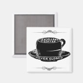 ヴィンテージカフェコーヒーカップのサイン黒と白 マグネット (正面/裏面)