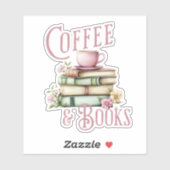 ヴィンテージカフェ コーヒーと本の花柄 シール (シート)