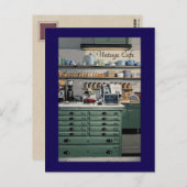 ヴィンテージカフェ コーヒーショップ 青 緑 個人用 ポストカード (正面/裏面)