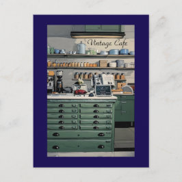 ヴィンテージカフェ コーヒーショップ 青 緑 個人用 ポストカード