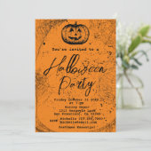 ヴィンテージカボチャとスパイダーウェブハローウィンパーティ 招待状 (スタンド正面)