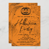 ヴィンテージカボチャとスパイダーウェブハローウィンパーティ 招待状 (正面/裏面)