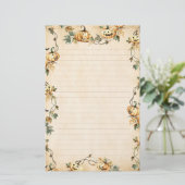 ヴィンテージカボチャと秋のつる植物が並ぶ 便箋 (スタンド正面)