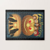 ヴィンテージカボチャに隠れるハロウィーンの子ども ジグソーパズル (横)