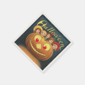 ヴィンテージカボチャに隠れるハロウィーンの子ども スタンダードカクテルナプキン (角)