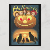 ヴィンテージカボチャに隠れるハロウィーンの子ども ポストカード (正面)