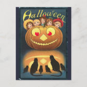 ヴィンテージカボチャに隠れるハロウィーンの子ども ポストカード (正面)