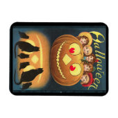 ヴィンテージカボチャに隠れるハロウィーンの子ども マグネット (横)