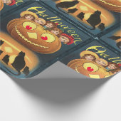 ヴィンテージカボチャに隠れるハロウィーンの子ども ラッピングペーパー (角)