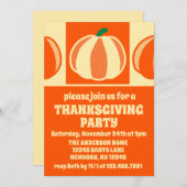 ヴィンテージカボチャのオレンジ色の格子柄感謝祭パーティー 招待状 (正面/裏面)