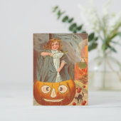 ヴィンテージカボチャのハロウィーンの小さな魔女 ポストカード (スタンド正面)