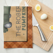 ヴィンテージカボチャパッチファーム素朴秋プレイド キッチンタオル (四つ折り)