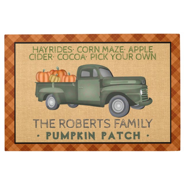 ヴィンテージカボチャパッチファーム素朴秋プレイド メタルプリント (正面)