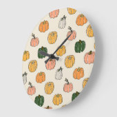 ヴィンテージカボチャ収穫、シームレスなパターン。 ラージ壁時計 (傾斜)