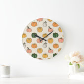 ヴィンテージカボチャ収穫、シームレスなパターン。 ラージ壁時計 (ホーム)