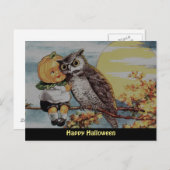 ヴィンテージカボチャ少年とハローウィーンハガキのフクロウ ポストカード (正面/裏面)