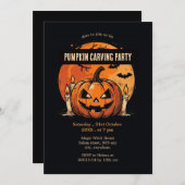 ヴィンテージカボチャ彫りパーティーハロウィーン 招待状 (正面/裏面)