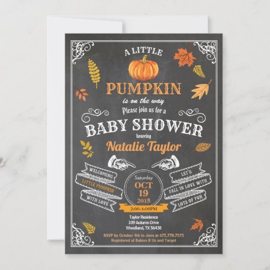 ヴィンテージカボチャ赤ちゃんシャワー招待酒盤 招待状 (正面)
