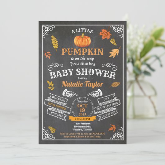 ヴィンテージカボチャ赤ちゃんシャワー招待酒盤 招待状 (スタンド正面)