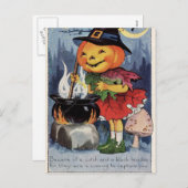 ヴィンテージカボチャ魔女ガールホリディハガキ シーズンポストカード (正面/裏面)