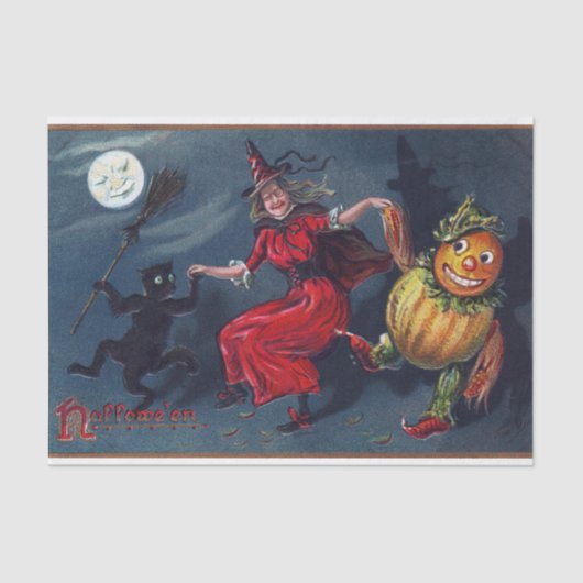 ヴィンテージカボチャ魔女ブラックキャットパーティー組織 薄葉紙 (正面)