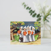 ヴィンテージカボチャ黒猫キッズハロウィーンハガキ シーズンポストカード (スタンド正面)