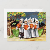 ヴィンテージカボチャ黒猫キッズハロウィーンハガキ シーズンポストカード (正面/裏面)