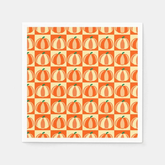 ヴィンテージカボプキンオレンジタータンチェック格子感謝祭 スタンダードカクテルナプキン (正面)