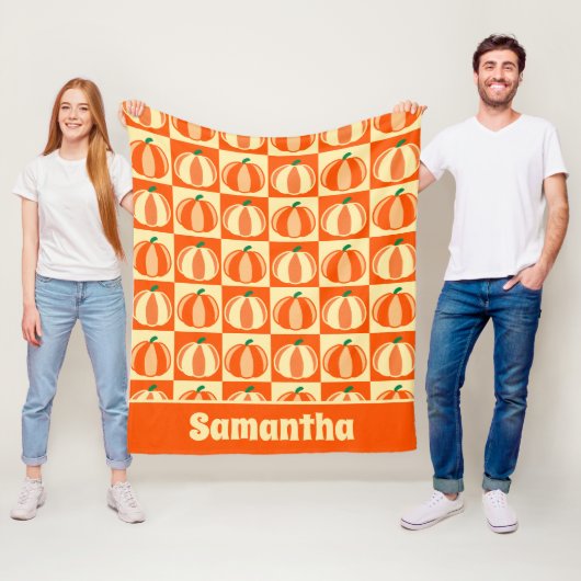 ヴィンテージカボプキンオレンジタータンチェック格子感謝祭 フリースブランケット (インサイチュ)