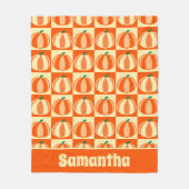 ヴィンテージカボプキンオレンジタータンチェック格子感謝祭 フリースブランケット (正面)