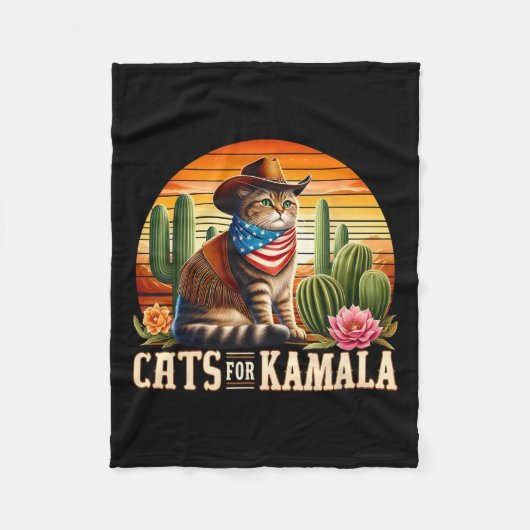 ヴィンテージカマラハリスカウボーイキャットアメリカ国旗の猫たち フリースブランケット (正面)