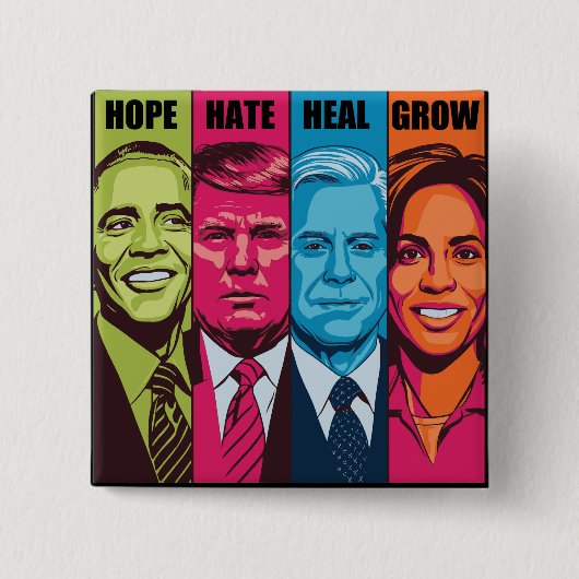 ヴィンテージカマラハリスホープhate heal grow 缶バッジ (正面)