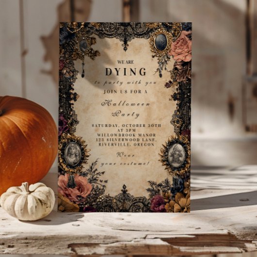 ヴィンテージカメオゴシックハロウィーン 招待状